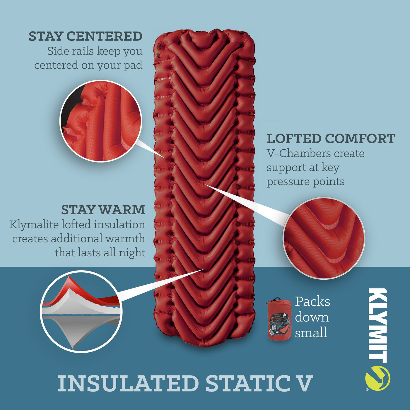 Insulated Static V - Brick Red by Klymit - Peak Outdoors - Klymit -
